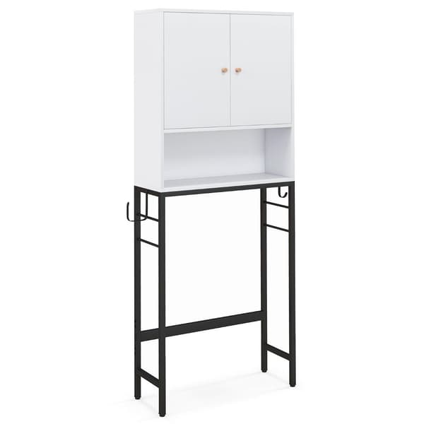 Toiletskab fritstående toilethylde med 2 låger &amp; 2 knager 63 x 23 x 165,5 cm hvid