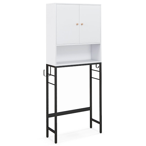 WC-kaappi vapaasti seisova wc-hylly 2 ovella & amp; 2 koukkua 63 x 23 x 165,5 cm valkoinen