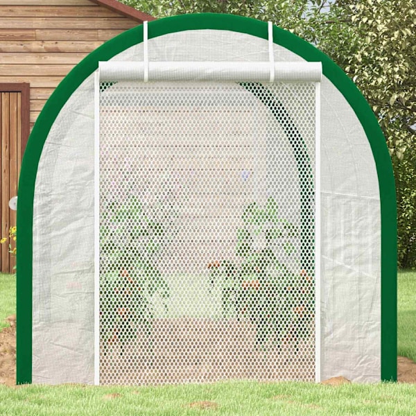 Folieväxthus 3,58 x 2,1 x 2,1 m tunnelväxthus med rulldörr för trädgård & balkong, galvaniserat stål, vit