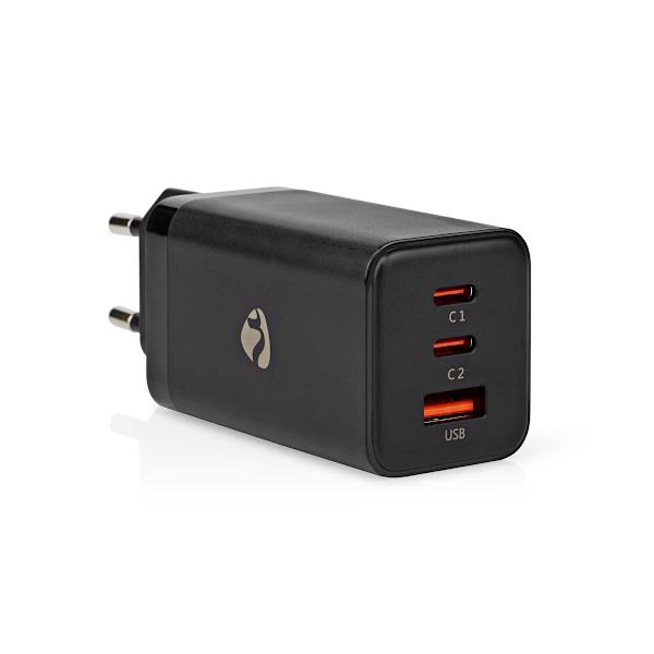 Väggladdare | 65 W | GaN | Snabbladdnings funktion | 3.0 / 3.25 A A | Antal utgångar: 3 | USB-A / 2x USB-C™ | Automatiskt val av Spänning