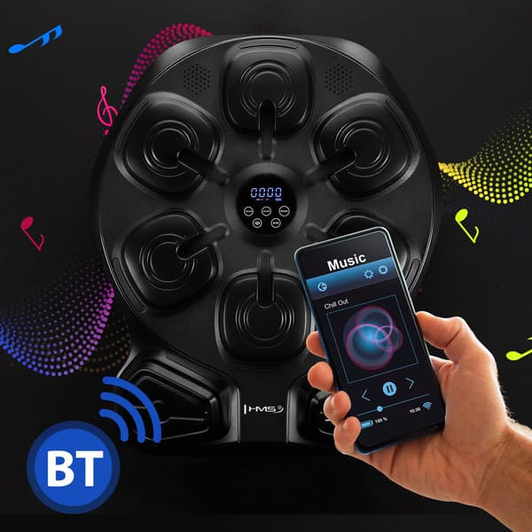 Interaktiv musikboxningsmaskin med Bluetooth och handskar