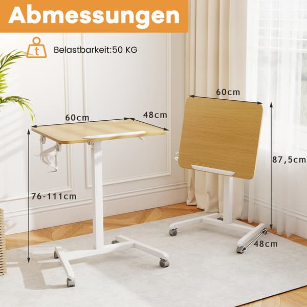 Justerbart, rullende laptopbord med vippeplade, 76-111 cm