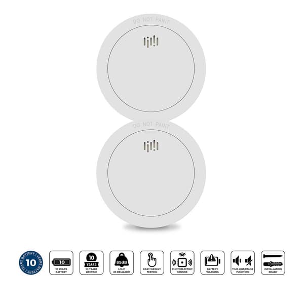Rökdetektor, 10 års batteri, 2-pack, vit