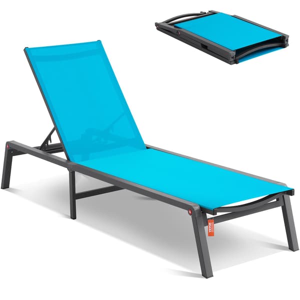 Udendørs chaiselongstol, aluminium, foldbar, blå