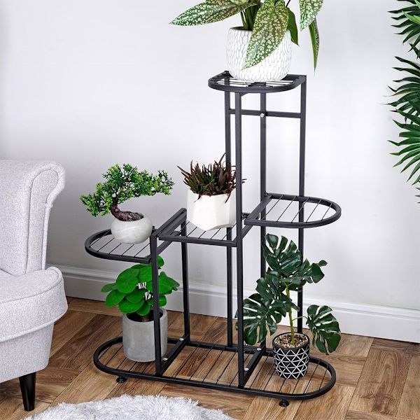 Sort metal blomsterstand med fem niveauer til potteplanter