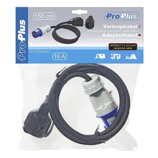Adapterkabel 150cm 3x2,5mm² fra CEE-stik til Schuko-stik