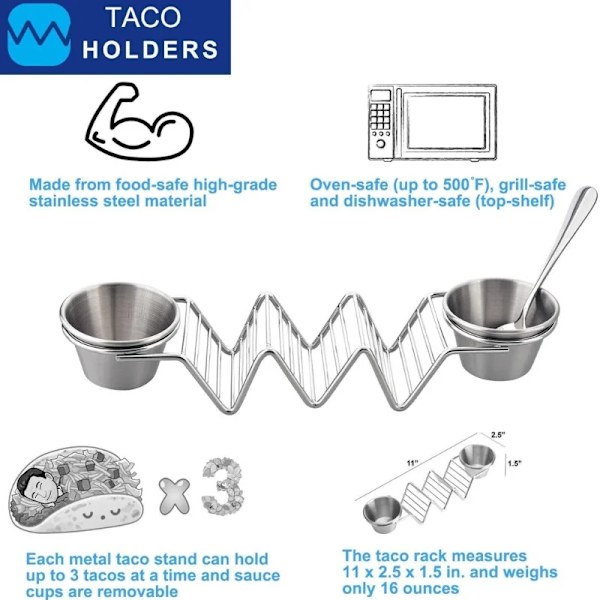Herzberg HG-04043: Tacoholder i rustfrit stål med 2 kopper