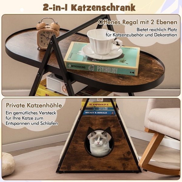 3 i 1 kattskåp katthus & sidobord & sängbord med kattgrotta & skrapa mattor