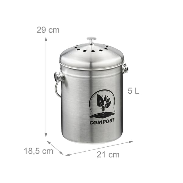 Kompostbeholder, 5L rustfrit stål med filter
