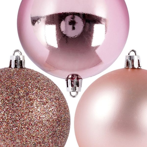 Set med 5 okrossbara julgranskulor i rosa färg