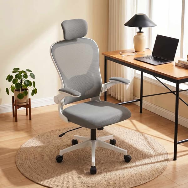 Ergonomisk kontorstol, net, opklappelige armlæn, grå