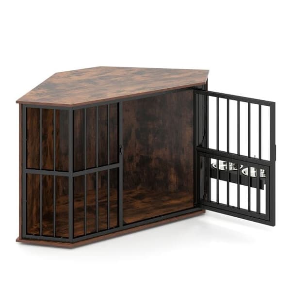 Hjørnehundeburmøbler, 114x60x68 cm, justerbar foderautomat
