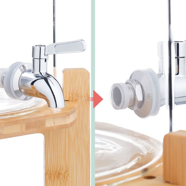 Drikkedispenser med hane, bambusstativ, termometer
