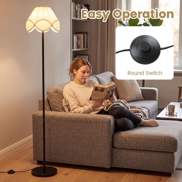 Dæmpbar gulvlampe, 159 cm, sort med stofskærm