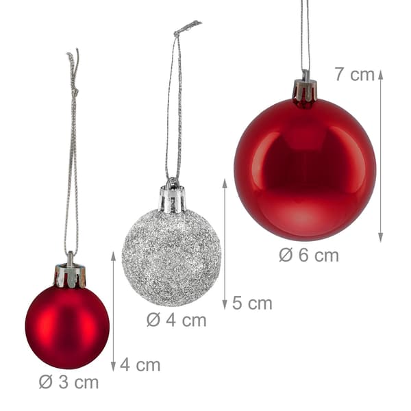 Julgranskulor Set, Röd & Silver, olika storlekar