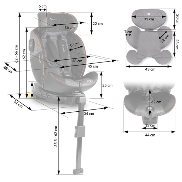 Nukido Prestige Line Autostol Sort/Grå 0-36kg ISOFIX
