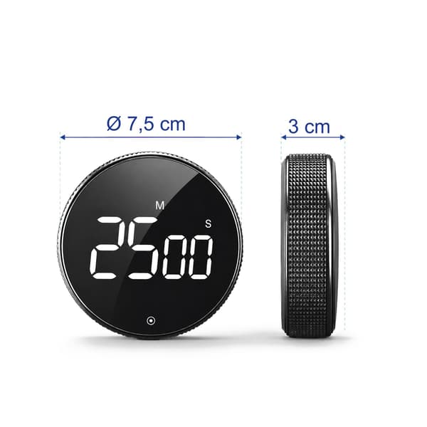 Digital køkkenur, LED-display, sort, magnetisk