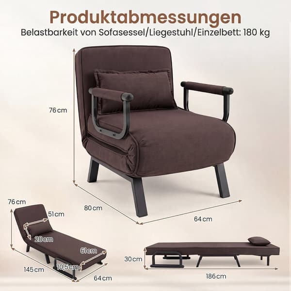 3-i-1 sammenklappelig sovesofa med justerbar ryglæn – brun