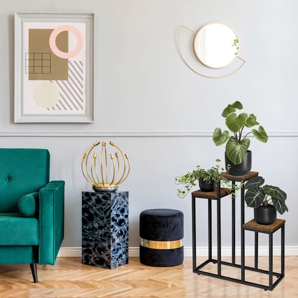 Loft plantestativ, stålramme, egetræshylde, 67 cm