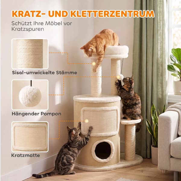 Kradsetræ med sisalstolper og dobbelt skjulested, beige