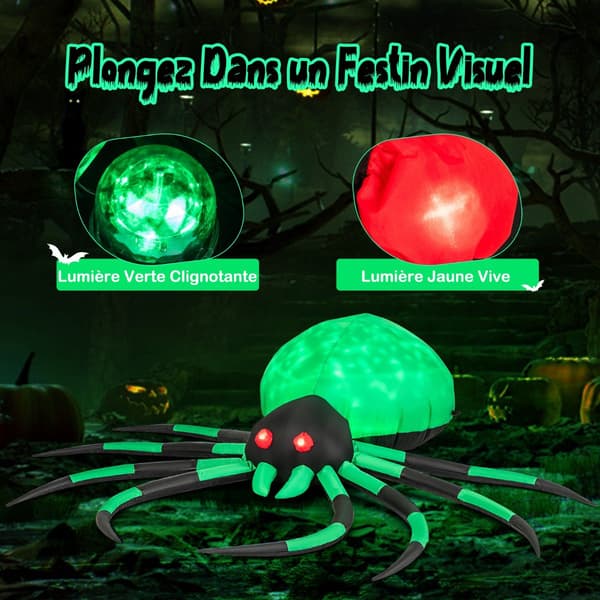 Oppustelig Halloween-edderkop, roterende LED-lys, 200 cm