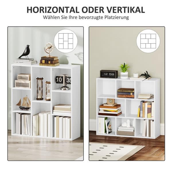 3-lags reol, 8 rum, spånplade, opbevaringshylde, hvid