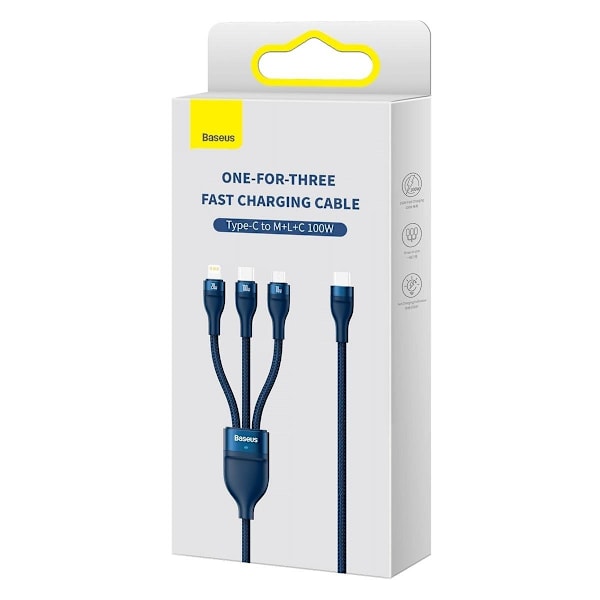 Flash Series II USB-C USB Typ A-kabel Iphone Lightning microUSB 100W 1,5m blå