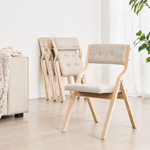 Hopfällbara trästolar, vadderade, set om 2, beige