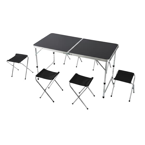Hopfällbart campingbord med 4 pallar, justerbar höjd