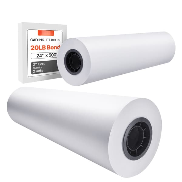 Plotterpappersrullar, 24 tum x 500 fot, 2-pack, 3 tum kärna