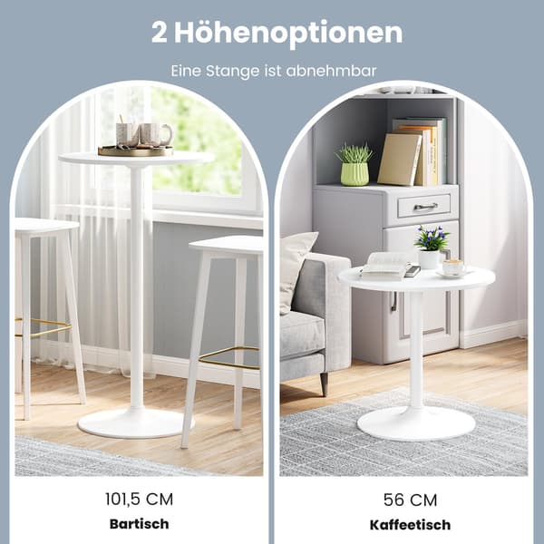 Justerbart bistrobordsset, 2 höjder, 60 cm diameter, vit