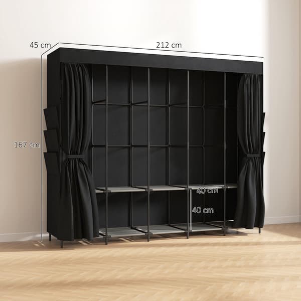 Bærbart stofgarderobe, støvtæt, 5 stænger, sort, 212x45x167 cm