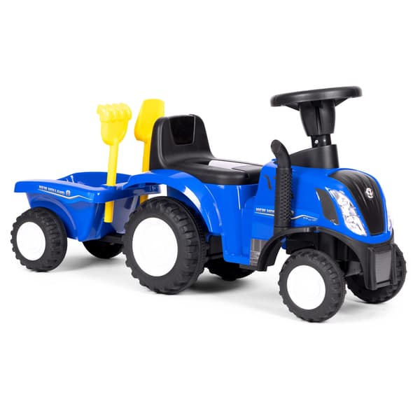 Ride-on traktor med trailer til børn, interaktivt rat, lyde, blå