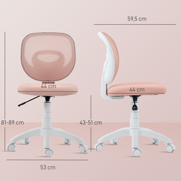 Ergonomisk kontorstol, justerbar højde, lyserød