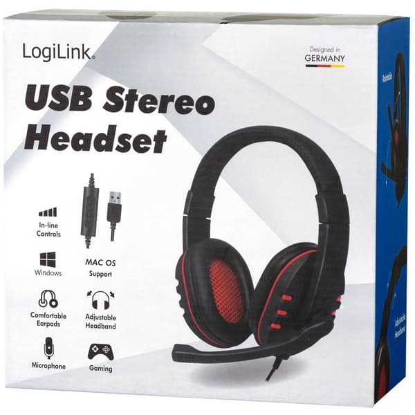 USB Gaming Headset med Fleksibel Mikrofon, Sort/Rød