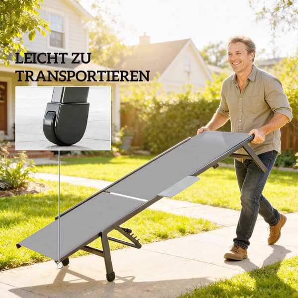 2-delt justerbart liggestolsæt med sidebord, grå