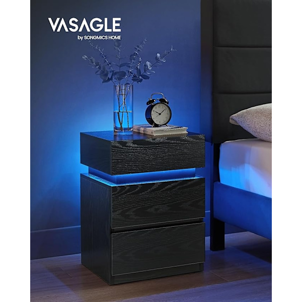 LET630T56 Sengebord med LED-belysning, Sidebord, Sengeskab, Sofabord, Justerbar