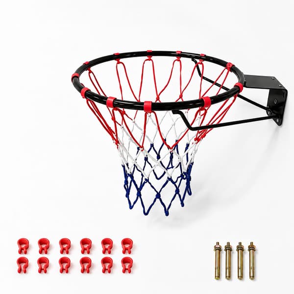45 cm väggmonterad basketkorg med trefärgat nät