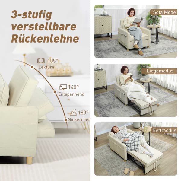 Sovestol med skumpolstring, beige stof