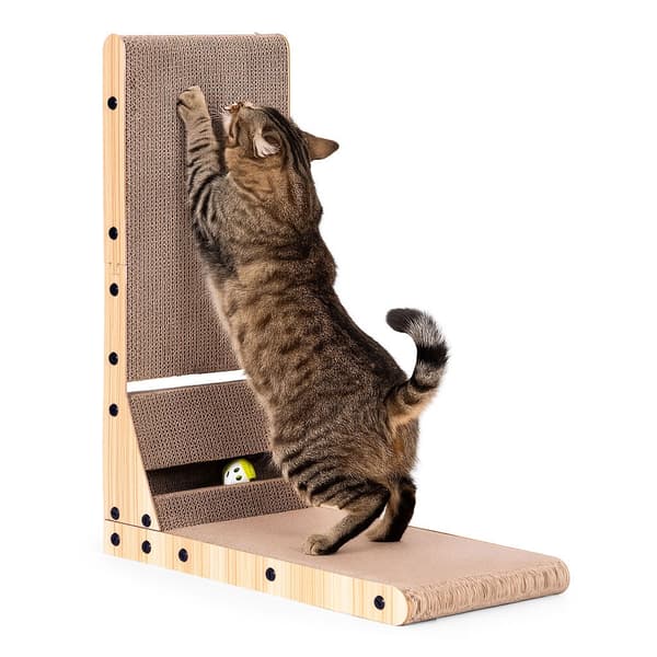 Pap Corner Cat Scratcher Seng med Legetøj Petsi