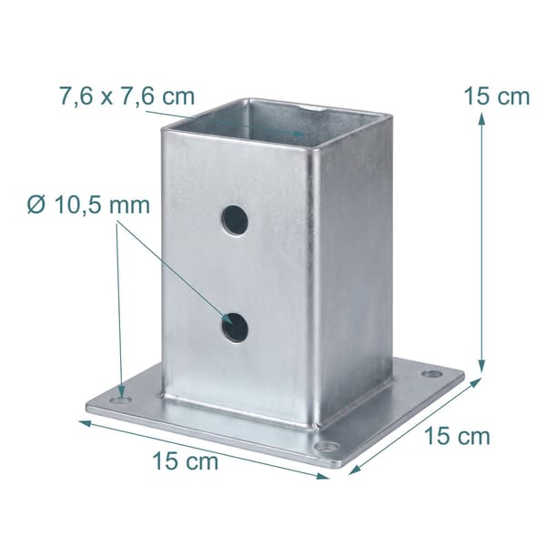 Stolpstöd i galvaniserat stål, set med 4 delar – 70x70 mm