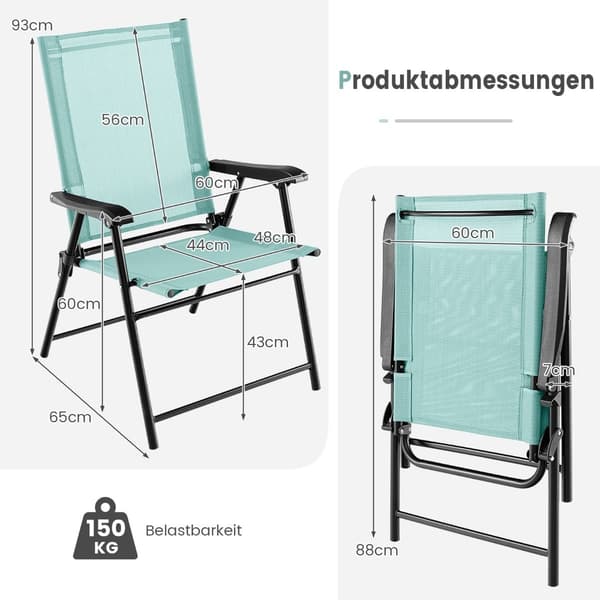 Mintgrønne foldbare havestole, sæt med 2 – 65x60x93 cm