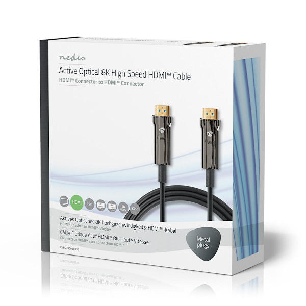 Aktiivinen Optinen Ultra High Speed HDMI-Kaapeli jossa Ethernet | HDMI™ liitin | HDMI™ liitin | 8K@60Hz | 48 Gbps | 15.0 m | Pyöreä | PVC | Musta | Pa