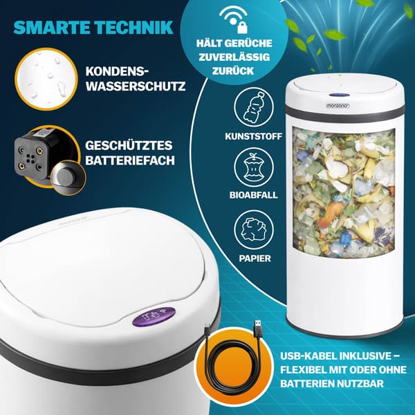 Sensor-affaldsbeholder, hvid rustfrit stål, 30L