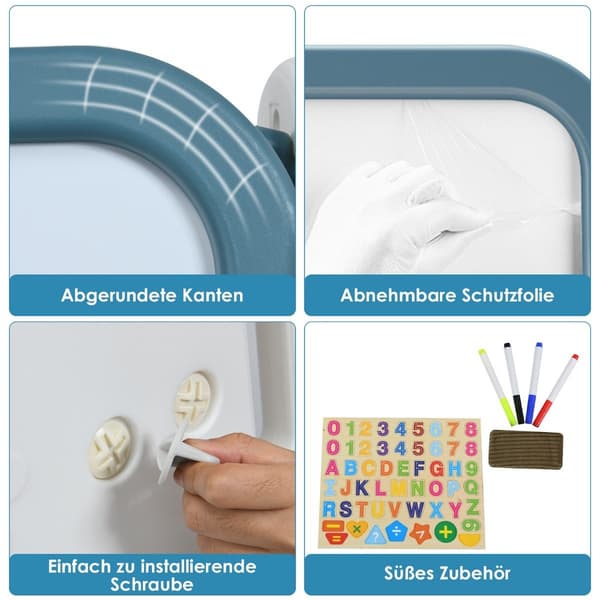 2 i 1 barn konst staffli dubbelsidig magnetisk bräda blå