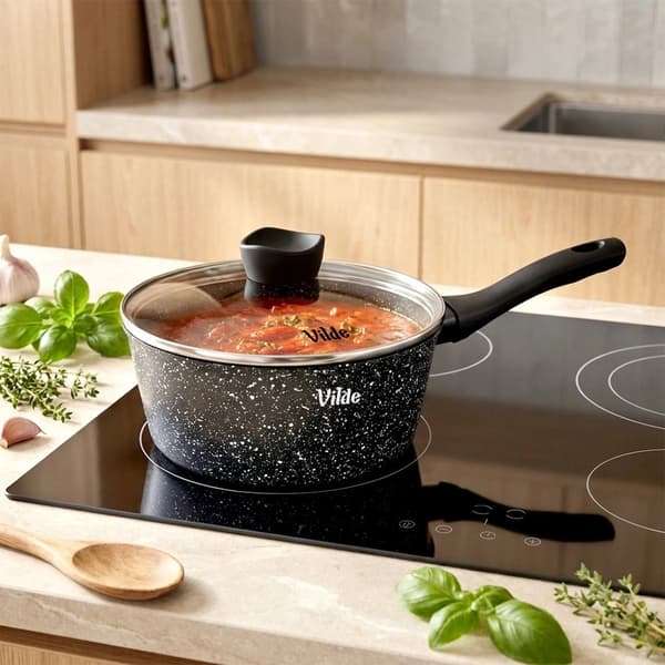 Granit Non-Stick Kastrull med Glaslock, 16 cm, 1,1 L