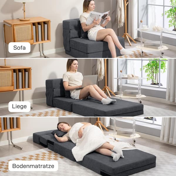 Bäddbar bäddsoffa – skum, mörkgrå, med kudde