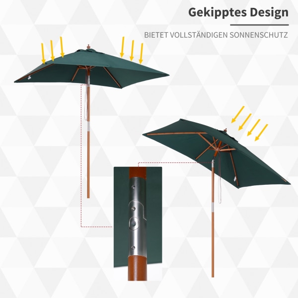 Parasol Kokoontaitettava Puutarhasateenvarjo Kuusipuusta, Säädettävissä 3 Tasoon, Vihreä, 200X150X230Cm