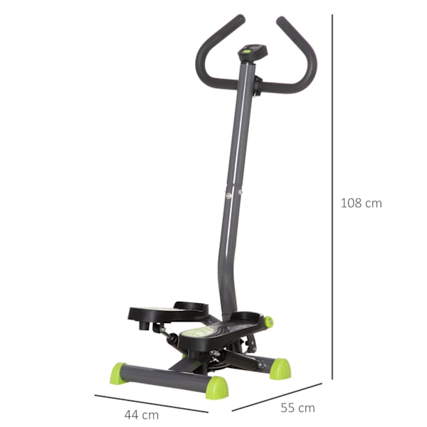 Hjemmetræner Stepper Fitness Swing Stepper Med Lcd-Skærm Og Håndtag Op Til 100 Kg Stål Abs Grå + Grøn 55 X 44 X 108 Cm