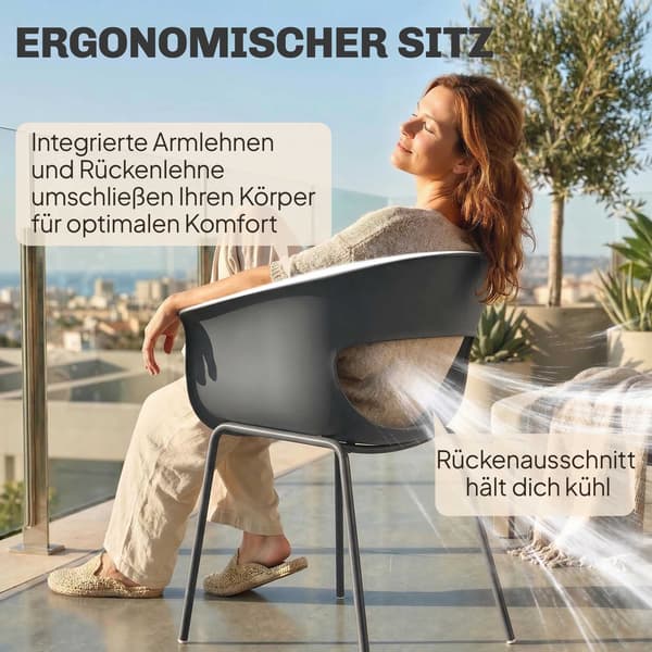 Utomhus balkongstolar set om 4, ergonomiska, mörkgrå